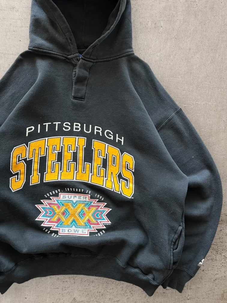 90s Starter Pittsburgh Steelers Super Bowl Henley Hoodie