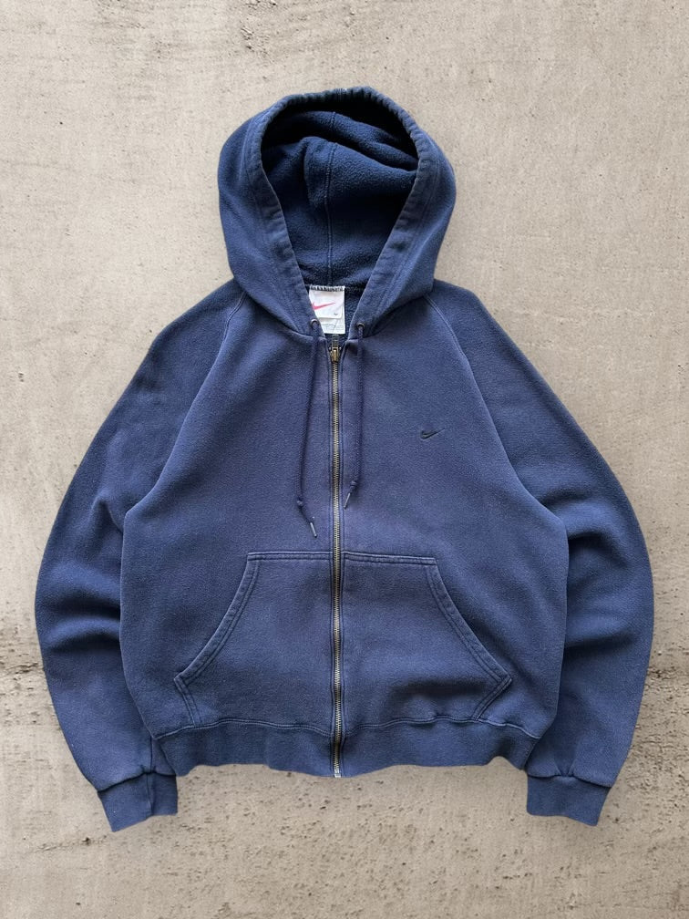 90s NK Navy Blue Mini Swoosh Zip Up Hoodie